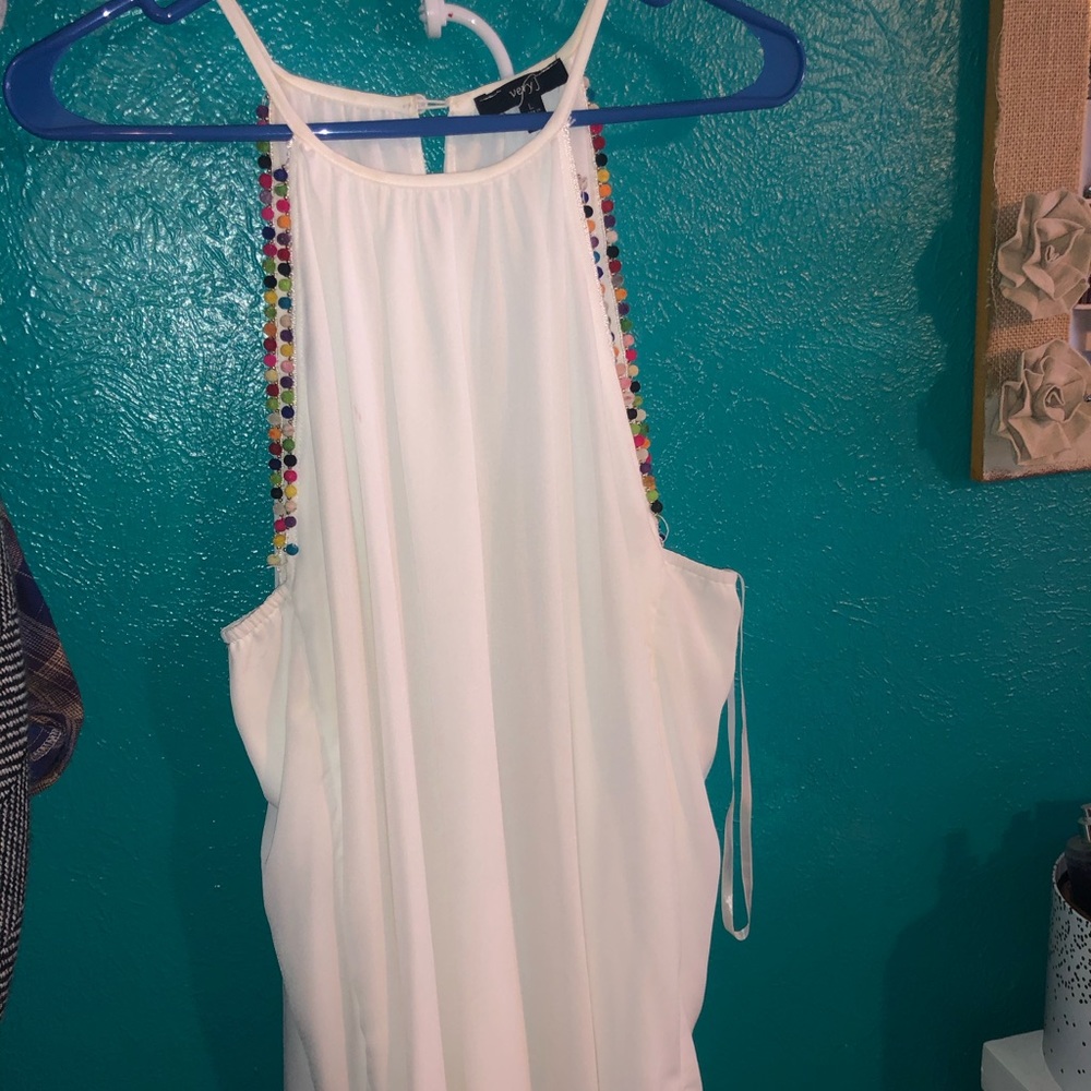 White mini summer/spring dress. Pop of color.